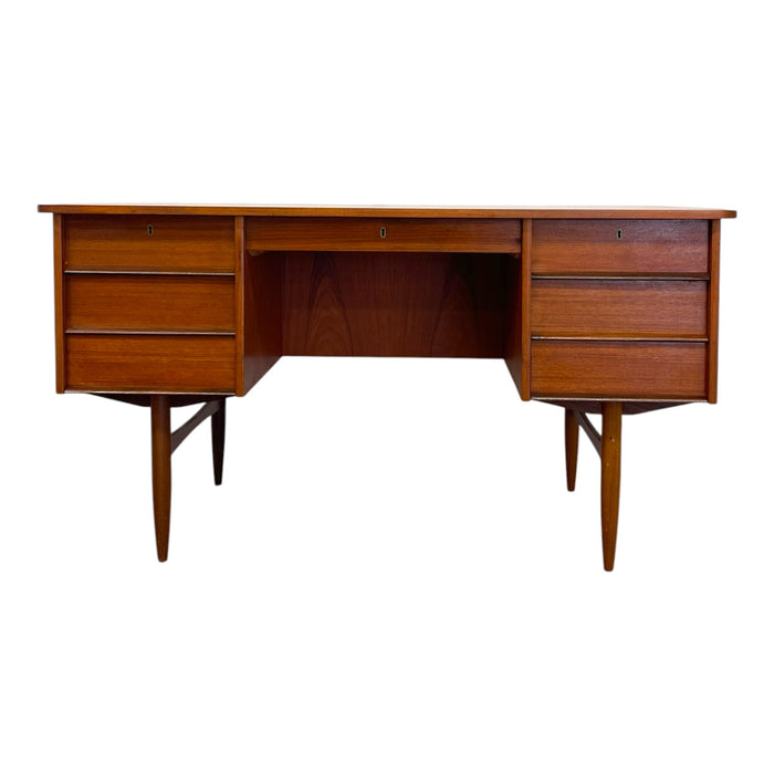 Vintage Mid Century Modern Danish Teak Executive Desk with Rear Bookshelf