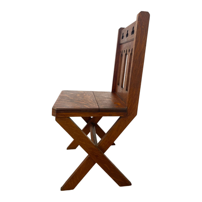 Antique Gothic Revival Oak X-Frame Accent Chair