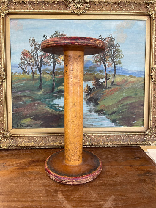 Industrial Wooden Textile Mill Bobbin or Spool with Red Painted Ends