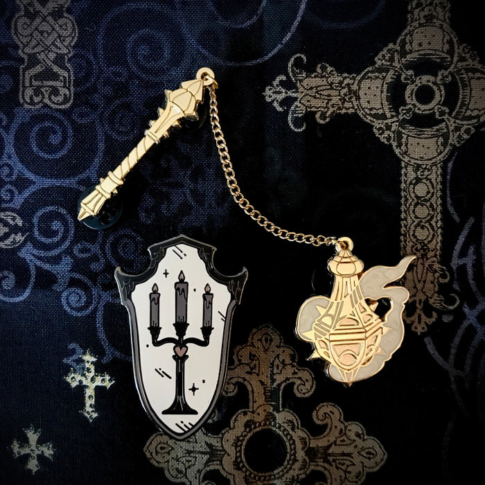 Crusader Pins - Censer Flail and Candelabra Shield