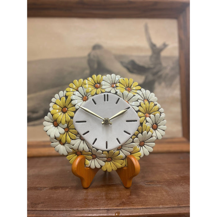 Vintage Ceramic Daisy Wall Clock Atlantic Mold.