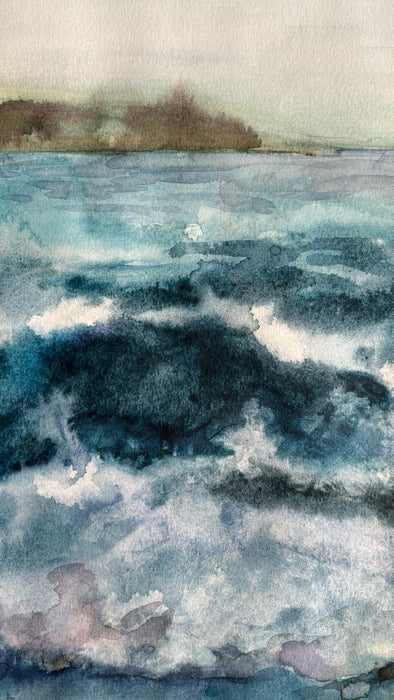 Original Hand-Painted Watercolor -"Summer's Turbulent Tides" Washington State Ocean Waves