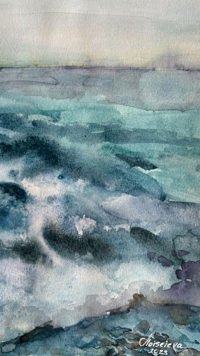 Original Hand-Painted Watercolor -"Summer's Turbulent Tides" Washington State Ocean Waves