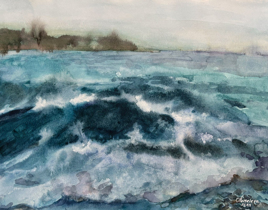 Original Hand-Painted Watercolor -"Summer's Turbulent Tides" Washington State Ocean Waves