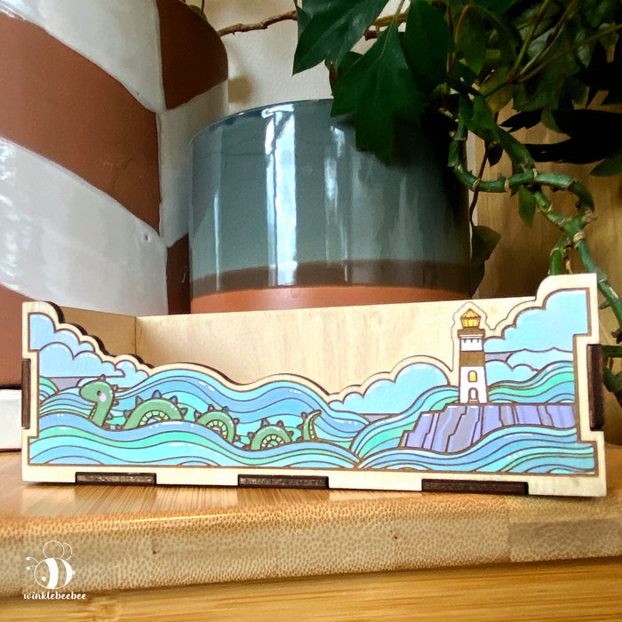 Sea Monster Desk Organizer - Laser Engraved Wood