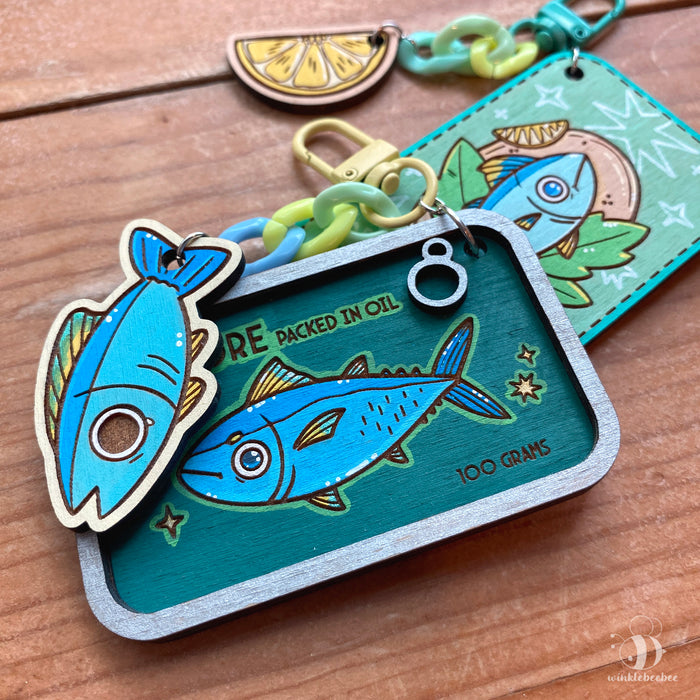 Tinned Fish Friendship Keychain Set - Laser Engraved Wood