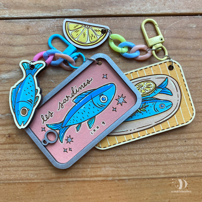 Tinned Fish Friendship Keychain Set - Laser Engraved Wood