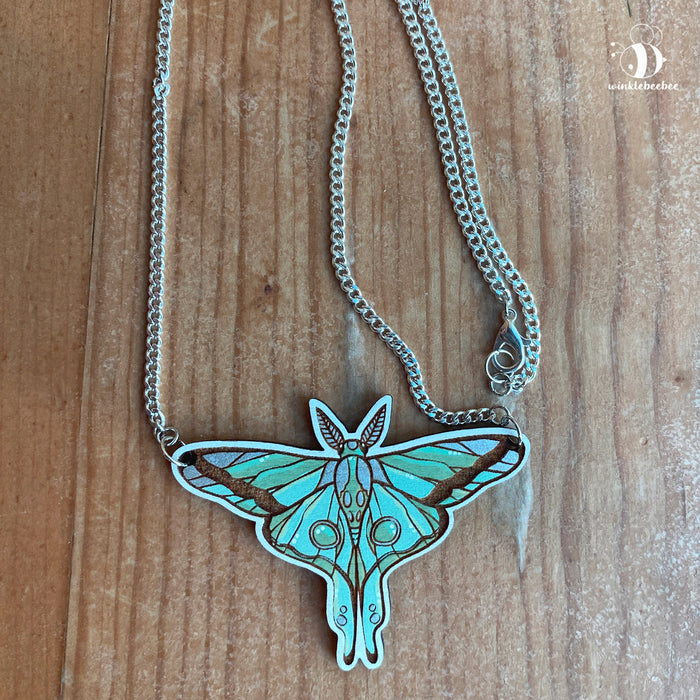 Luna Moth Necklace - Laser Engraved Wood