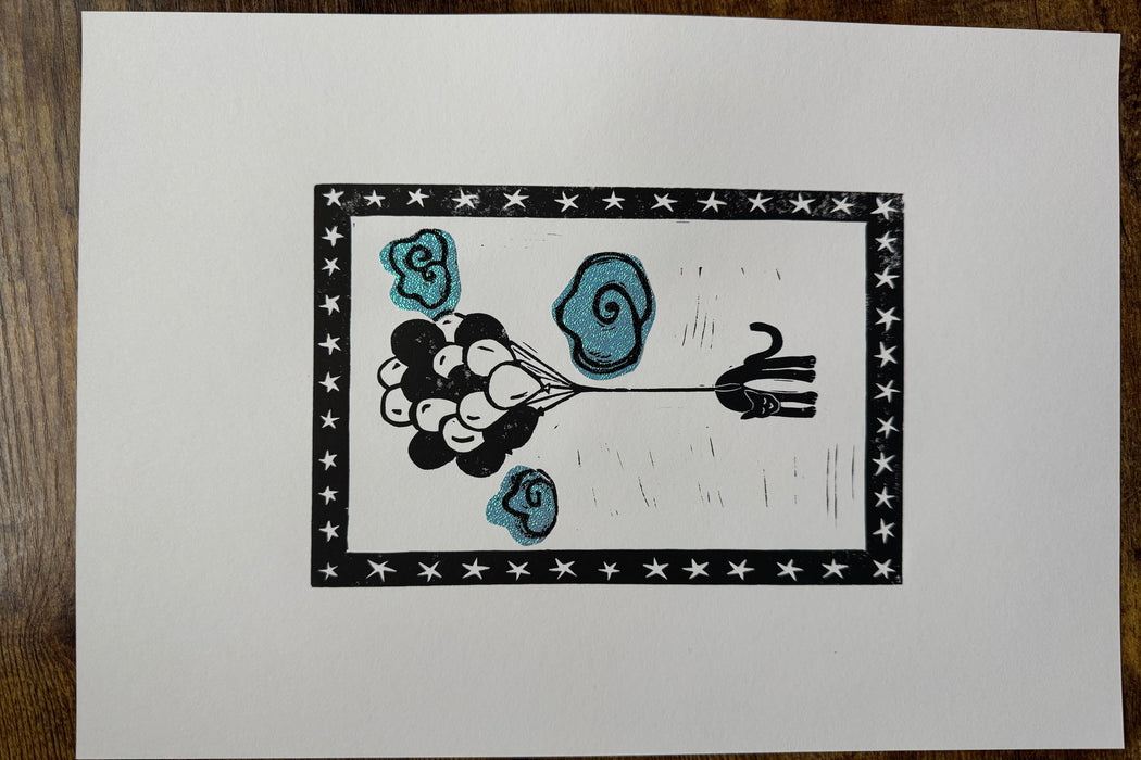 "Cloud Kitty" Linocut Print