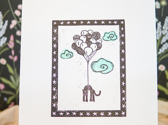 "Cloud Kitty" Linocut Print