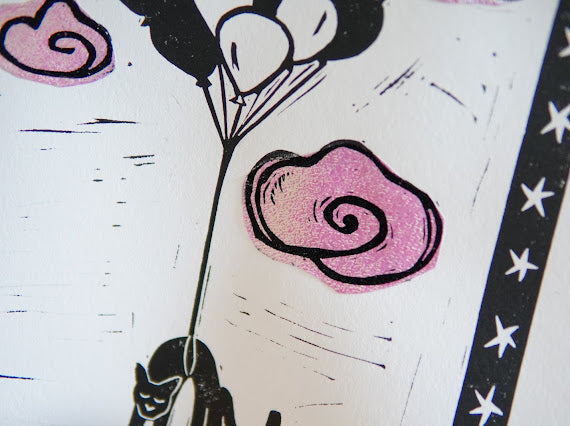 "Cloud Kitty" Linocut Print