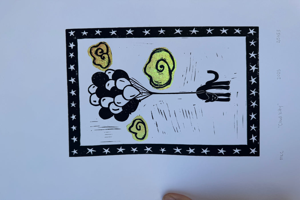 "Cloud Kitty" Linocut Print