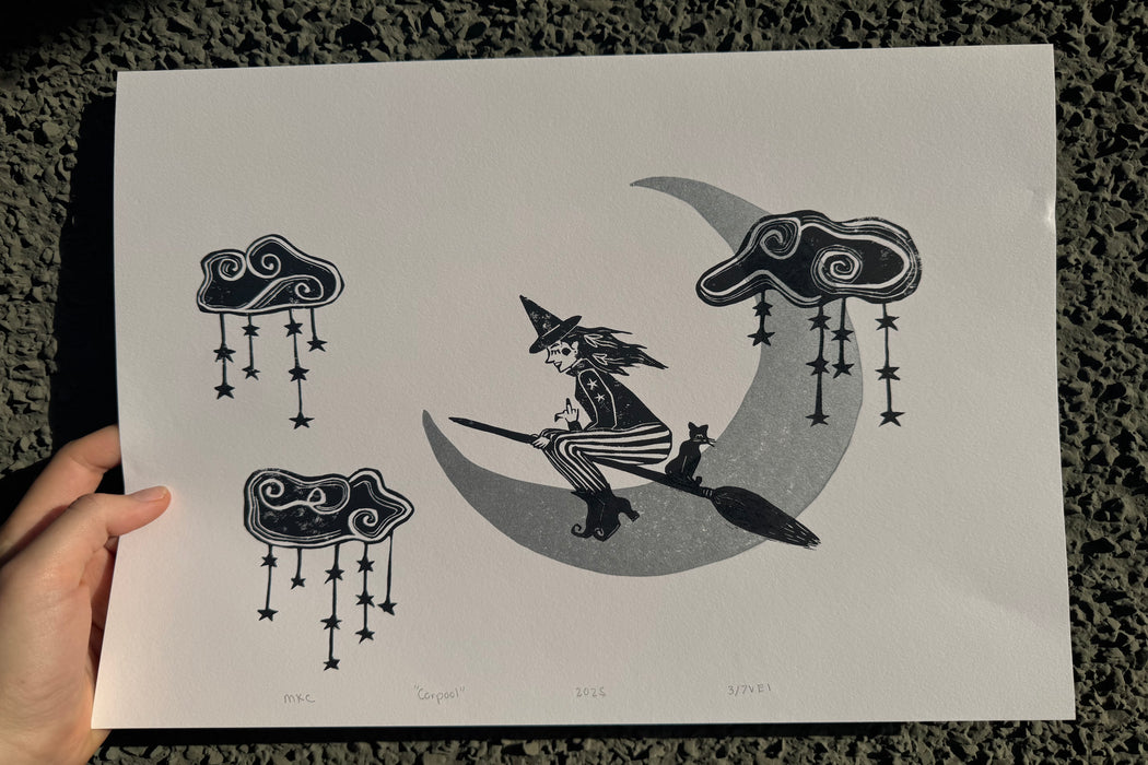 "Carpool" Linocut Print