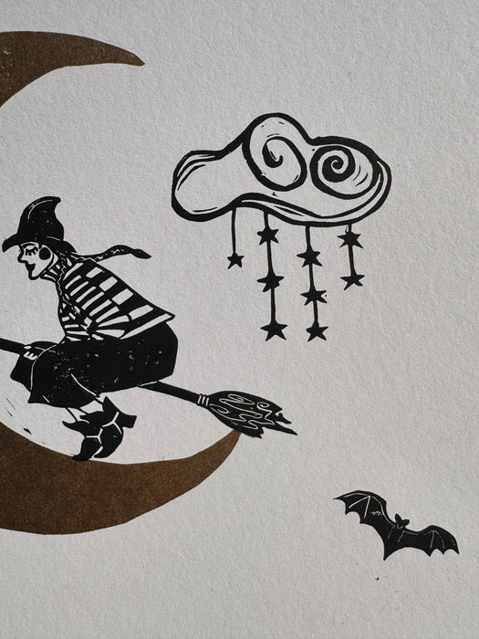 "Bat Witch Crazy" Linocut Print