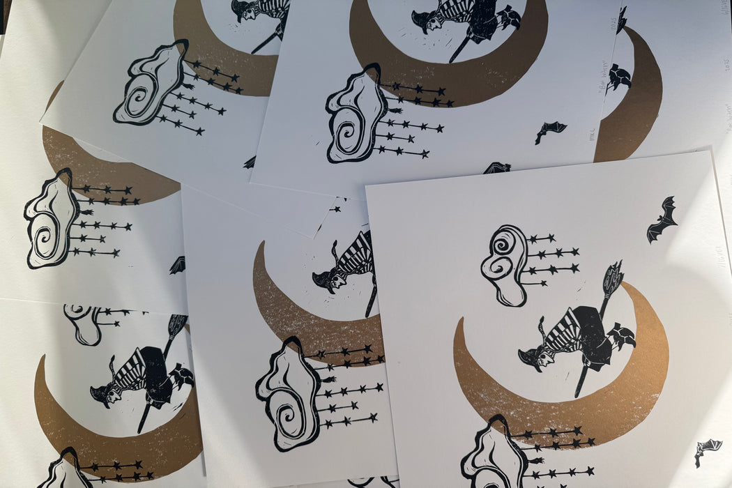 "Bat Witch Crazy" Linocut Print