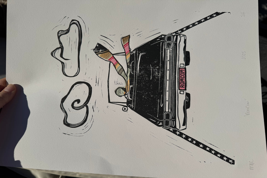 "RomCom" Linocut Print