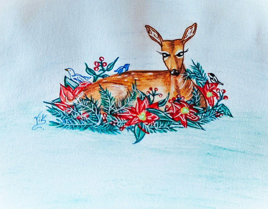 Poinsettia Fawn Notecards