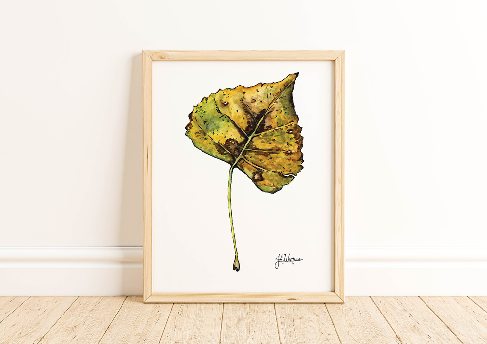 Yellow Leaf Art Print Botanical Watercolor Illustration 8x10