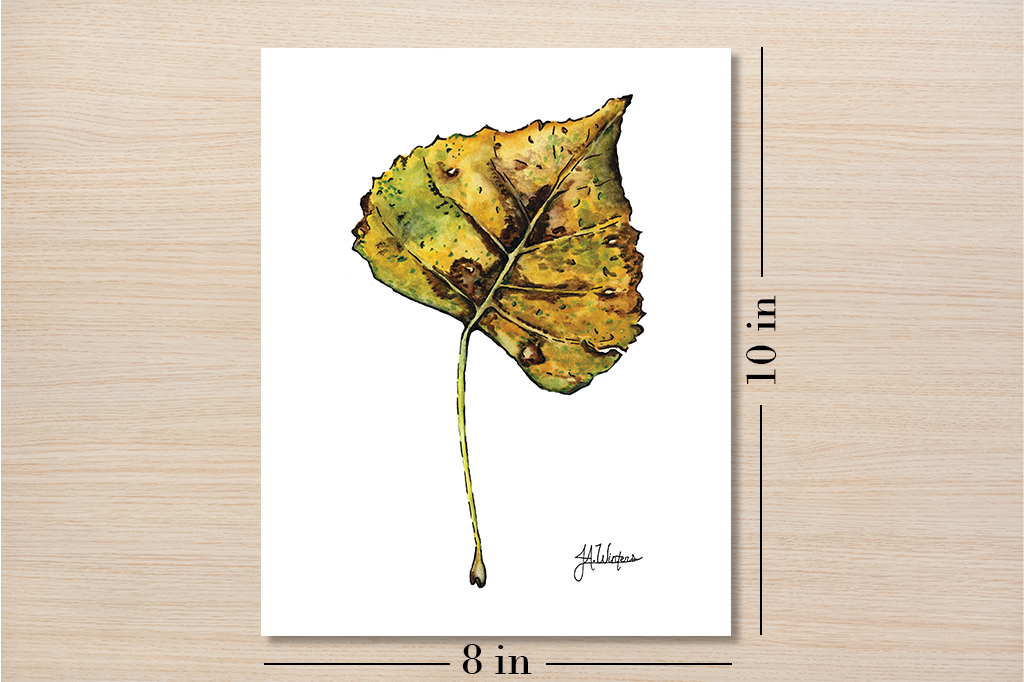 Yellow Leaf Art Print Botanical Watercolor Illustration 8x10