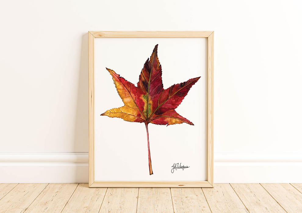 Autumn Leaf Art Print Botanical Watercolor Illustration 8x10