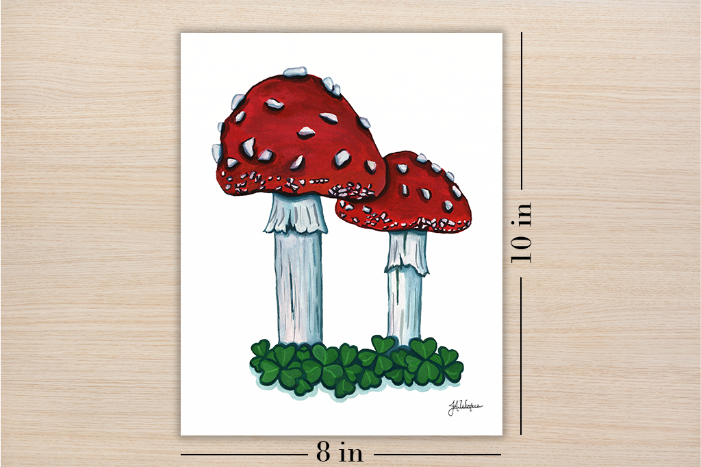 Fly Agaric Mushroom Art Print Botanical Illustration 8x10