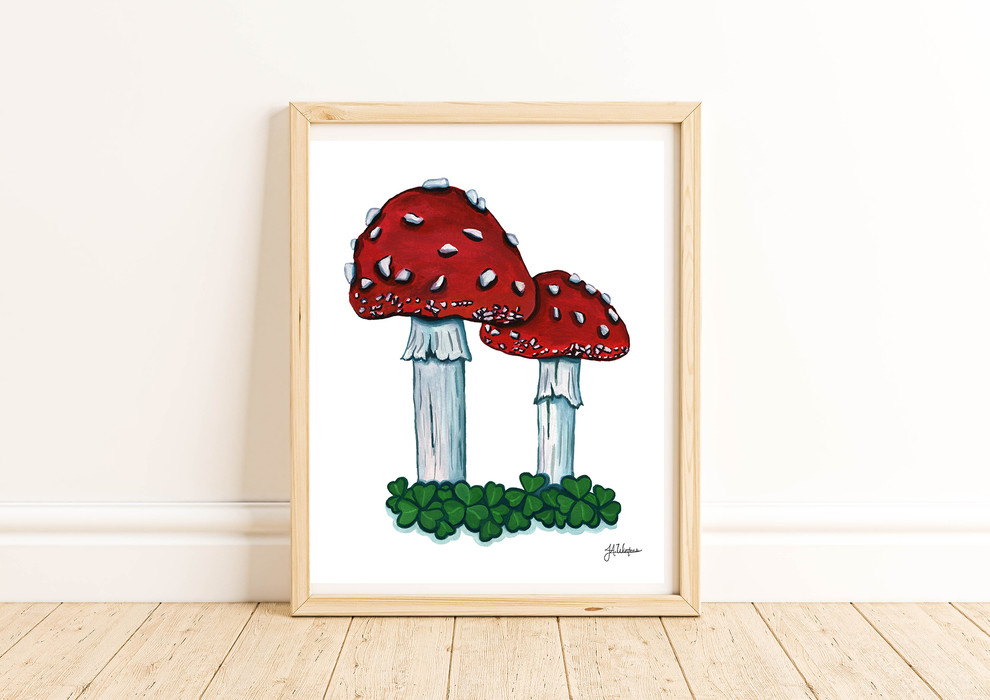 Fly Agaric Mushroom Art Print Botanical Illustration 8x10