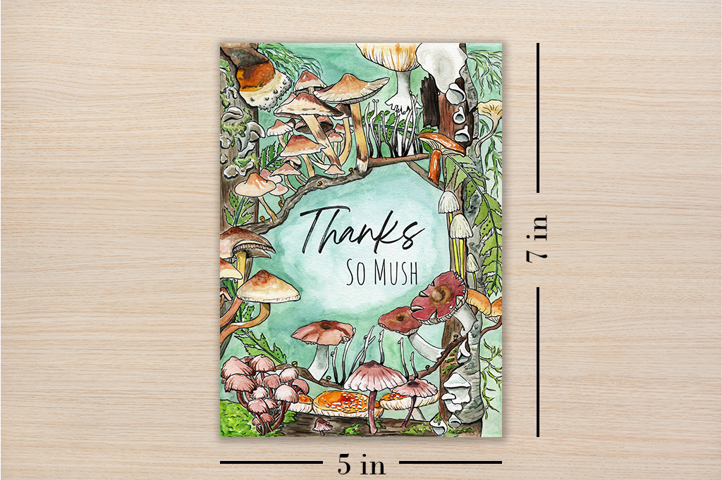 "Thanks So Mush" Watercolor Mushroom Punny Botanical Card