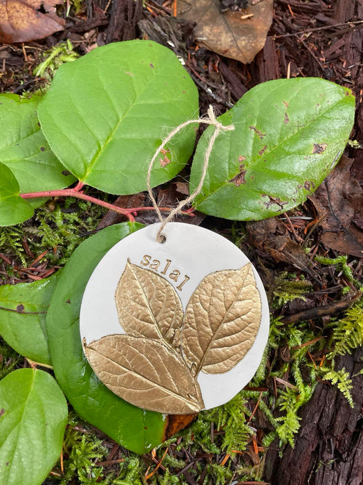 Handmade Clay Botanical Ornament Made with Real Pressed Plants, Salal