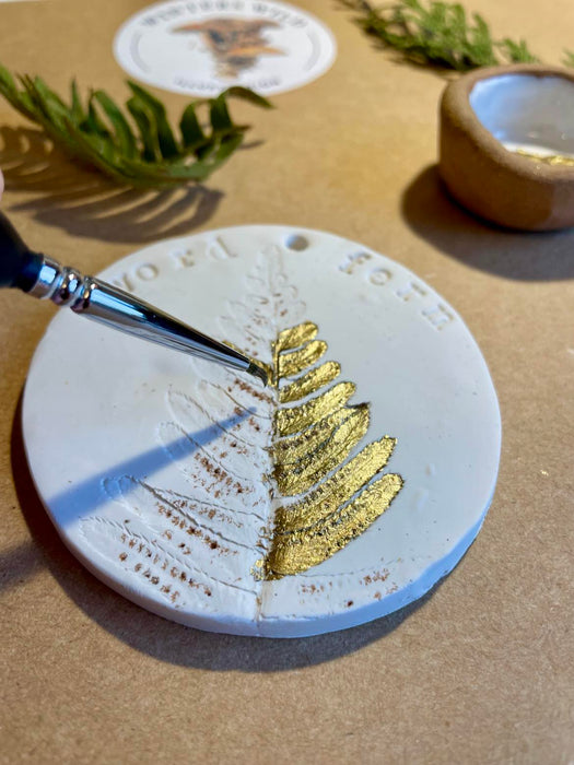 Handmade Clay Botanical Ornament Made with Real Pressed Plants, Sword Fern
