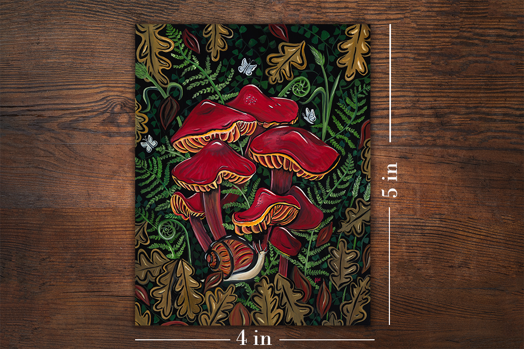 Scarlet Mushrooms Botanical Illustration Mini Print 4x5
