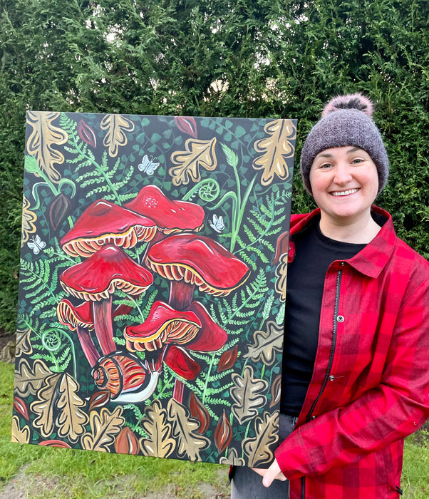 Scarlet Mushrooms Botanical Illustration Mini Print 4x5