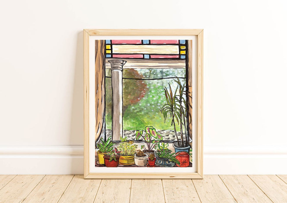 Plants in Window Botanical Gouache Illustration Art Print 11x14