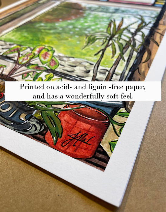 Plants in Window Botanical Gouache Illustration Art Print 11x14