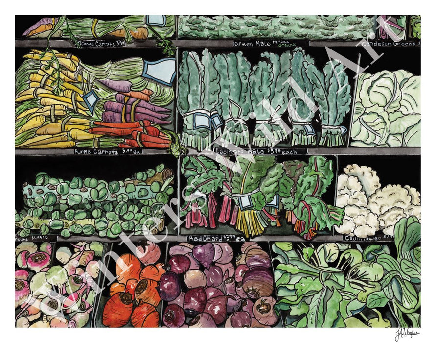 Abundance Vegetable Watercolor Illustration Art Print 14x11