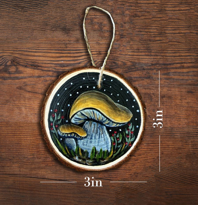Whimsical Hand-Painted Mushroom Wood Slice Ornament