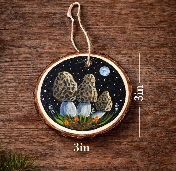 Magical Morel Mushroom Hand-Painted Wood Slice Ornament