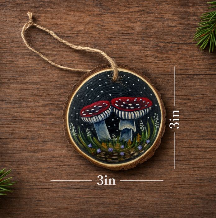 Fly Agaric Mushroom Hand-Painted Wood Slice Ornament