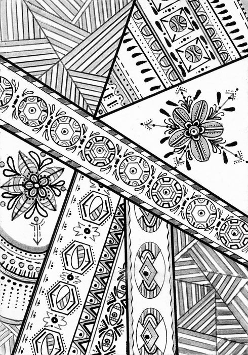 Blank greeting card: black and white quilt design