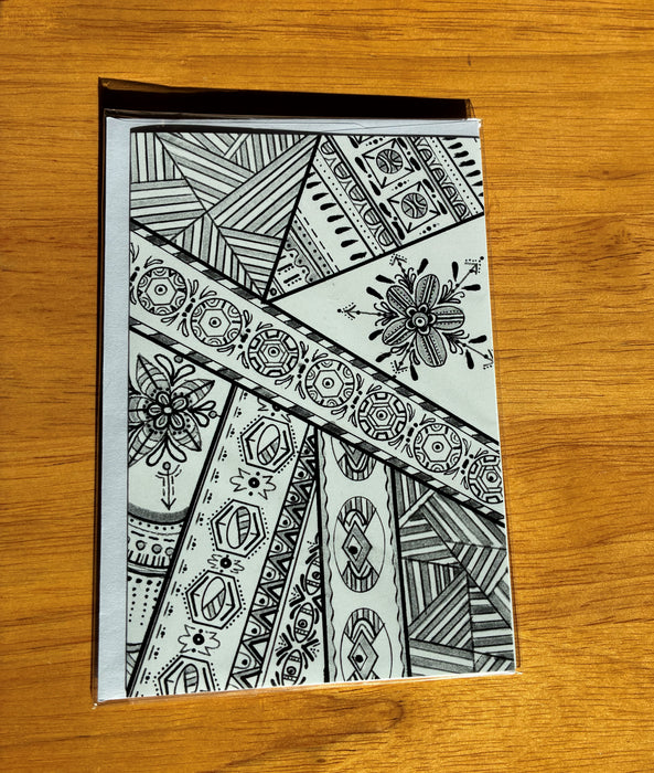 Blank greeting card: black and white quilt design