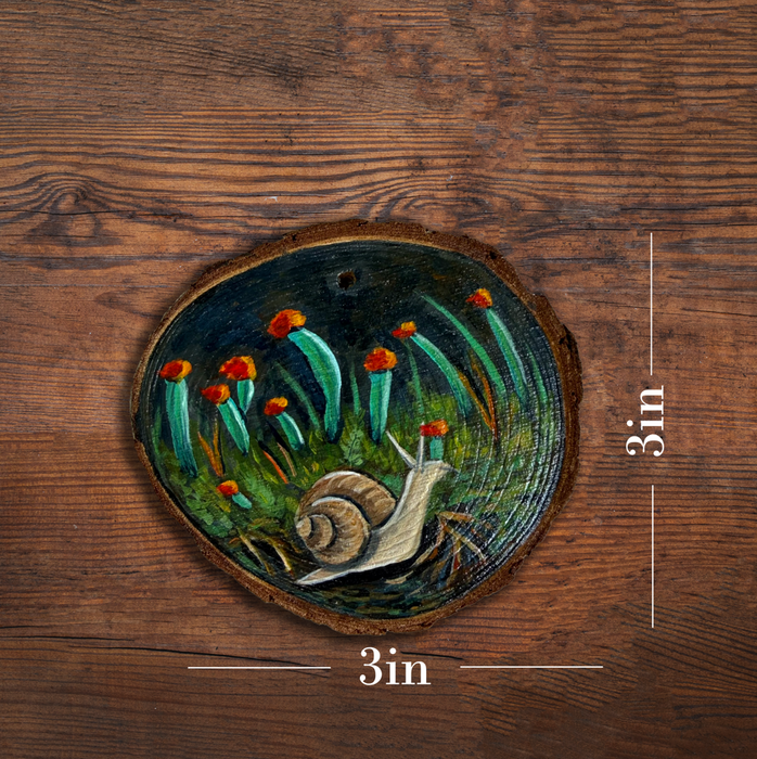 Hand-Painted Snail Wood Slice Ornament