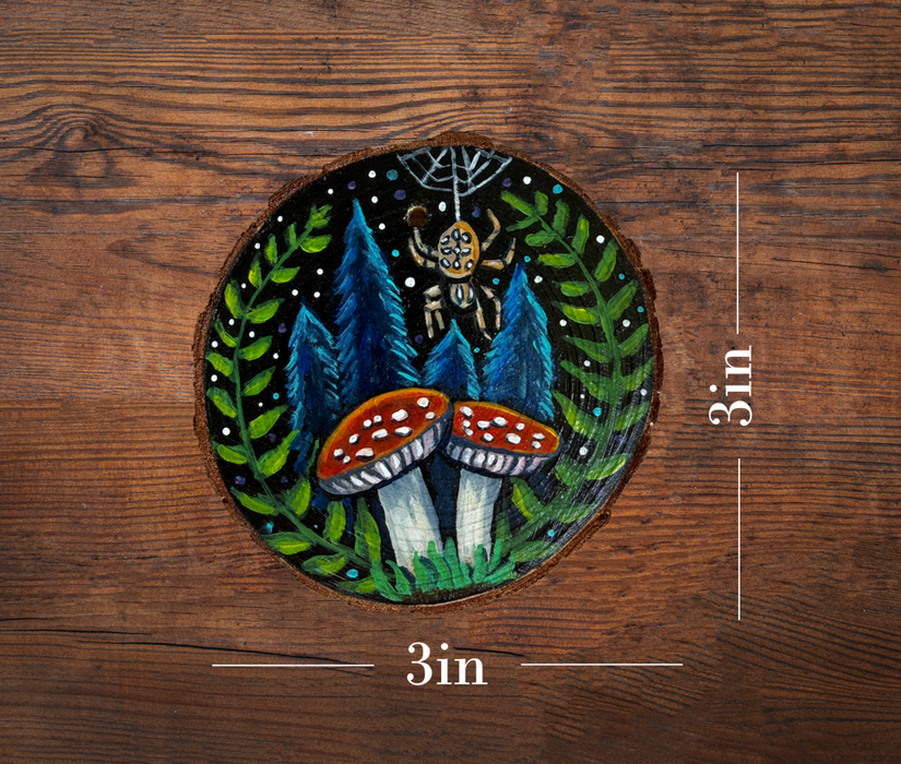 Woodland Spider Hand-Painted Wood Slice Ornament
