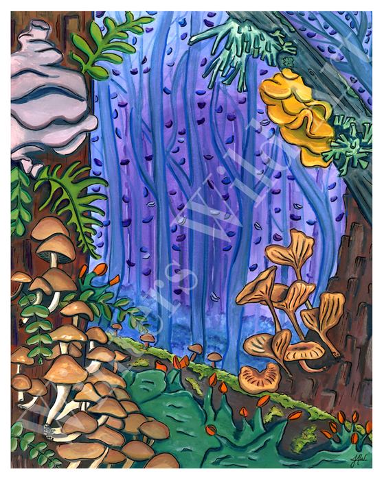 Enchanted Forest Art Print Botanical Illustration 8x10