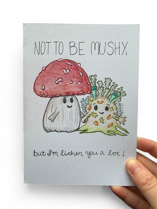 Not To Be Mushy Original Hand-Drawn Greeting Card, Fungi Art, Punny Card, Blank Inside