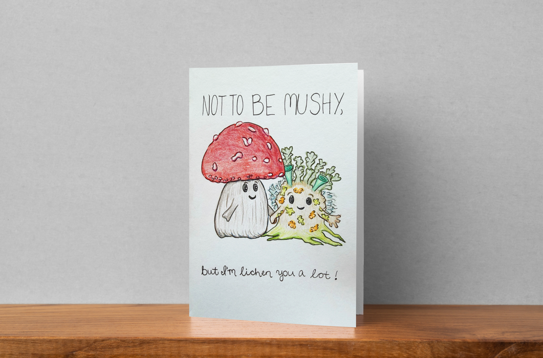 Not To Be Mushy Original Hand-Drawn Greeting Card, Fungi Art, Punny Card, Blank Inside
