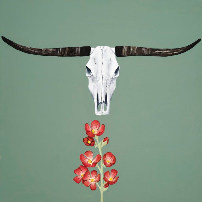 Longhorn skull on seafoam green