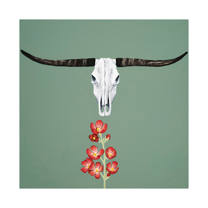 Longhorn skull on seafoam green