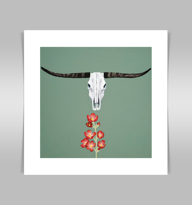 Longhorn skull on seafoam green