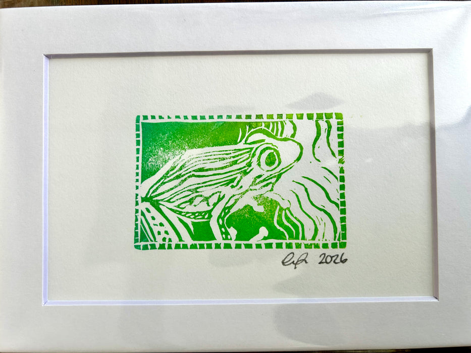 Frog Solo Linocut Print (Matted)