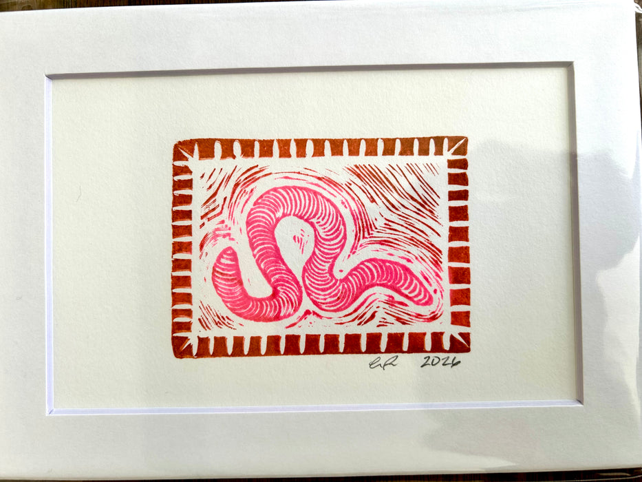 Worm Linocut Print (Matted)