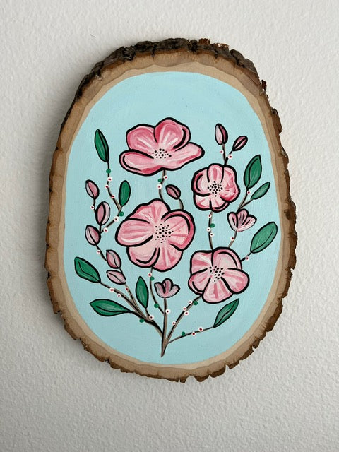 Pink Blossoms Wood Slice